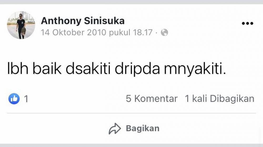 Lagi viral, 7 status jadul Anthony Ginting di FB soal asmara ini kocak