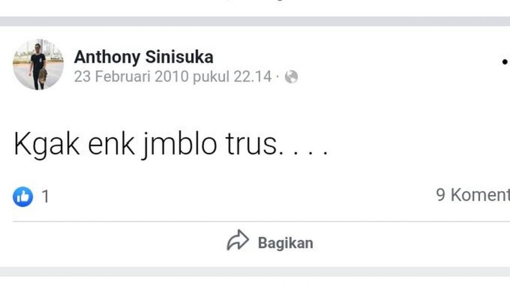 Lagi viral, 7 status jadul Anthony Ginting di FB soal asmara ini kocak