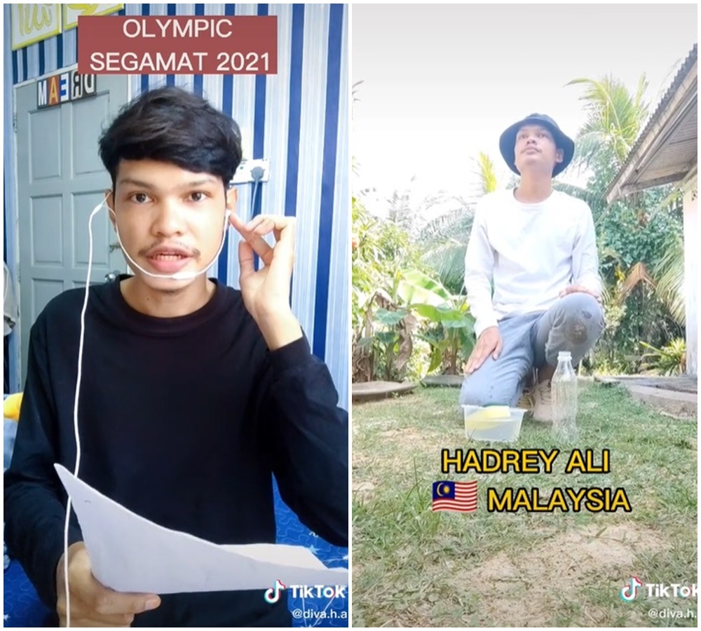 Aksi pria parodikan Olimpiade, cabang olahraga masukkan air ke botol