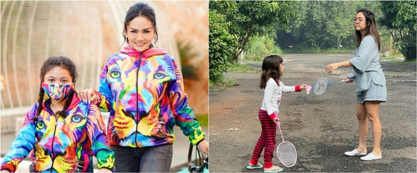 Momen 13 penyanyi wanita olahraga bareng anak, Momo Geisha main bola