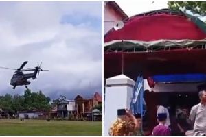 Momen unik helikopter mendarat dekat acara hajatan, bak drama Korea