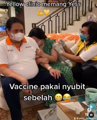 Momen Menteri Airlangga dicubit istri saat vaksin, curi perhatian