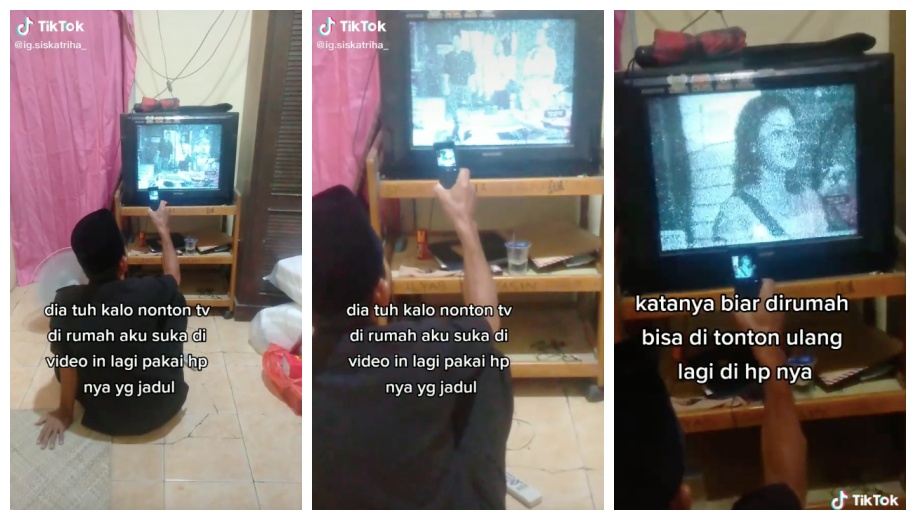 Pria ini rekam siaran TV pakai HP jadul, alasannya bikin terenyuh