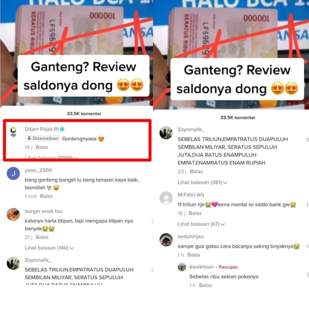 Tren 'Ganteng? Review saldonya dong', komentar Ditjen Pajak disorot