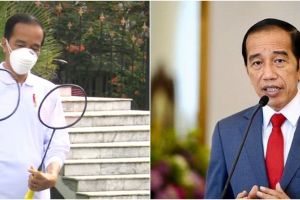 5 Momen Jokowi bulutangkis lawan Anthony Ginting di Istana Bogor