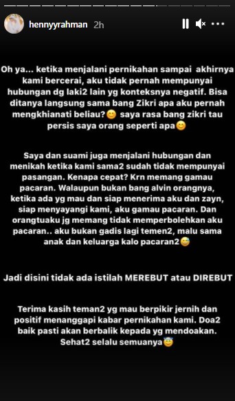 Klarifikasi Henny Rahman soal pernikahannya dengan Alvin Faiz