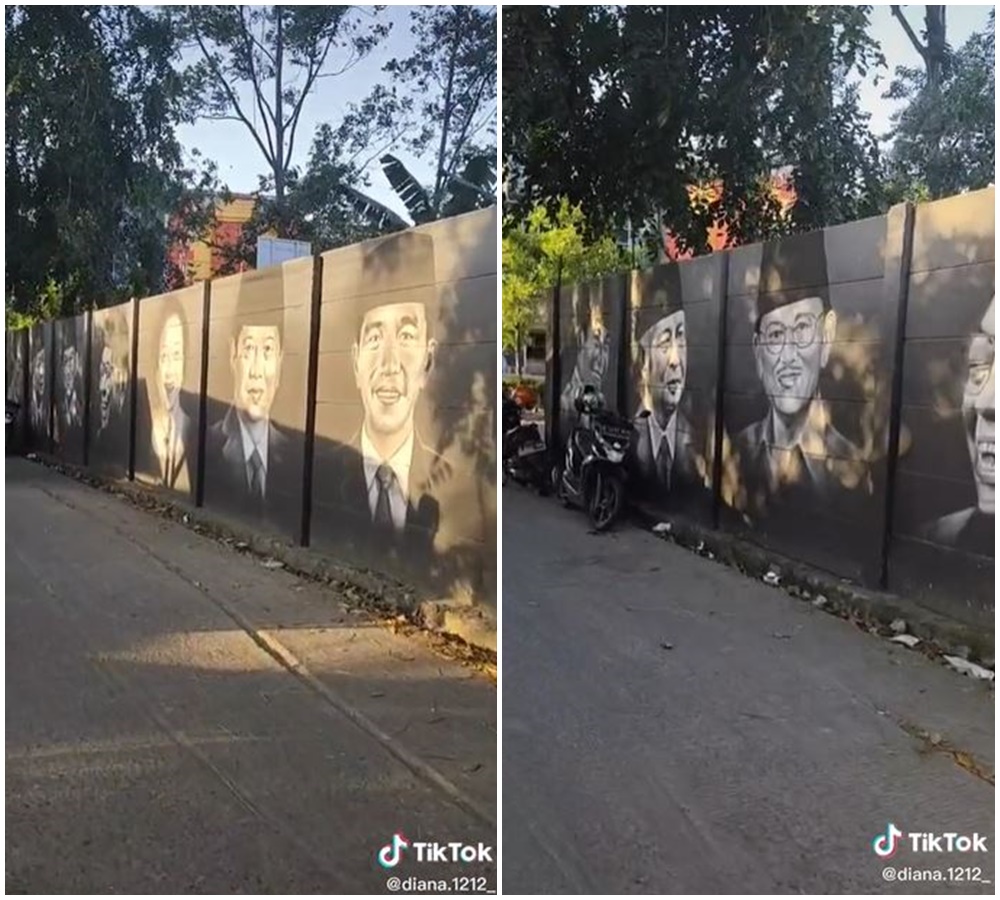 Dinding sepanjang jalan ini dipenuhi mural wajah pahlawan, keren abis