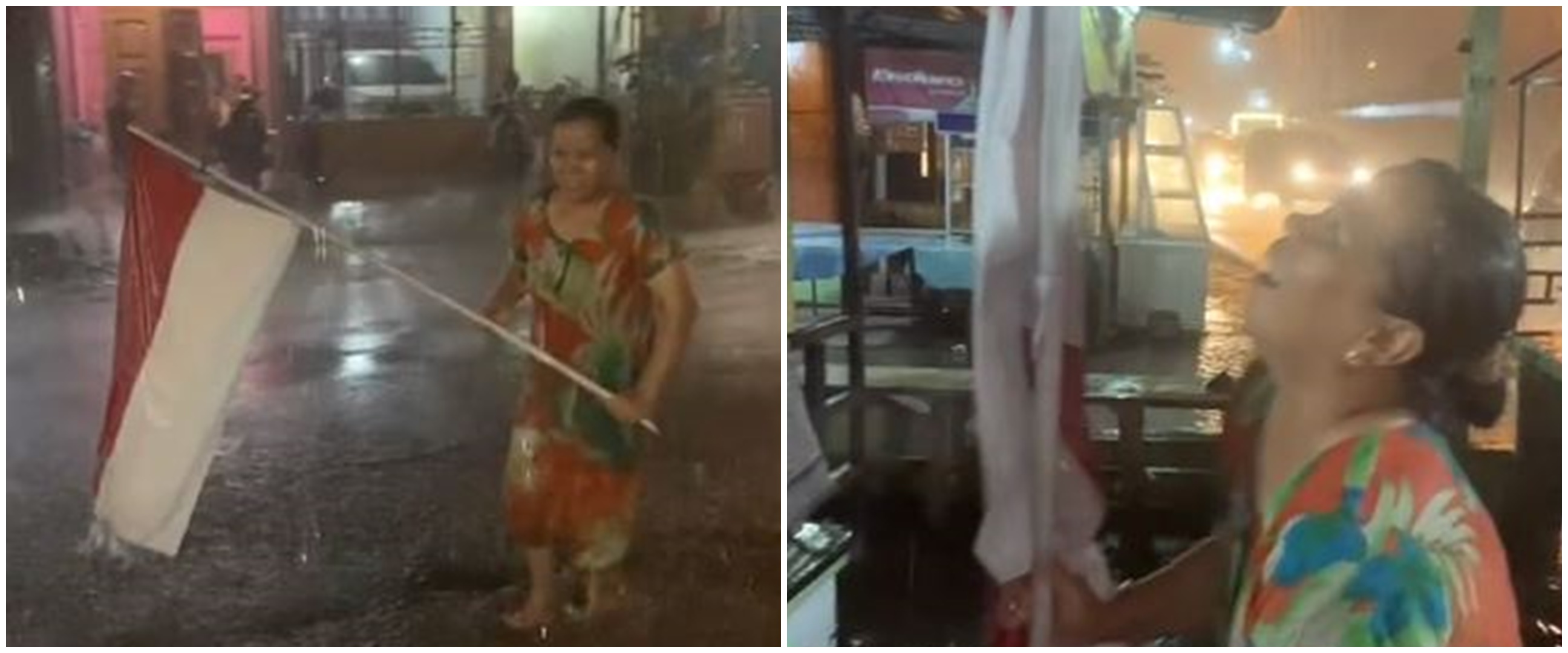 Aksi heroik seorang ibu selamatkan bendera merah putih di tengah badai