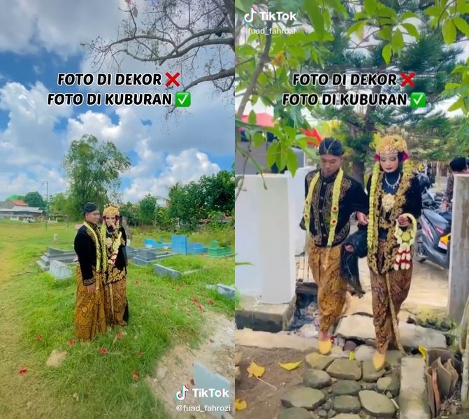 Bosan di pelaminan, pengantin ini lakukan pemotretan di kuburan