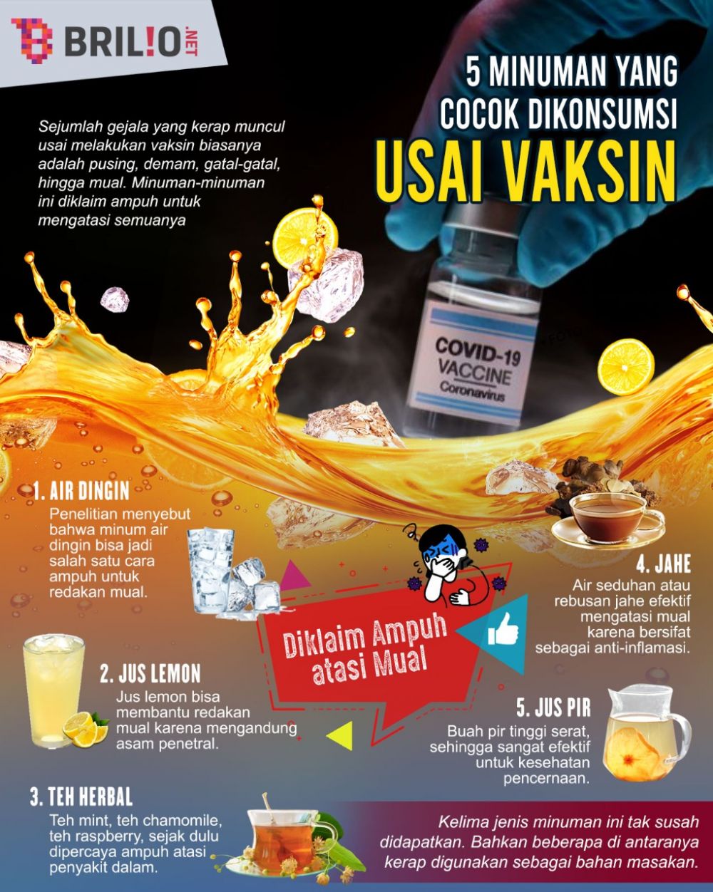5 Minuman ini cocok dikonsumsi usai vaksin, ampuh redakan mual