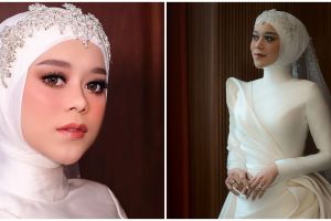 7 Detail gaun tasyakuran nikahan Lesty Kejora, ada tulisan tersembunyi