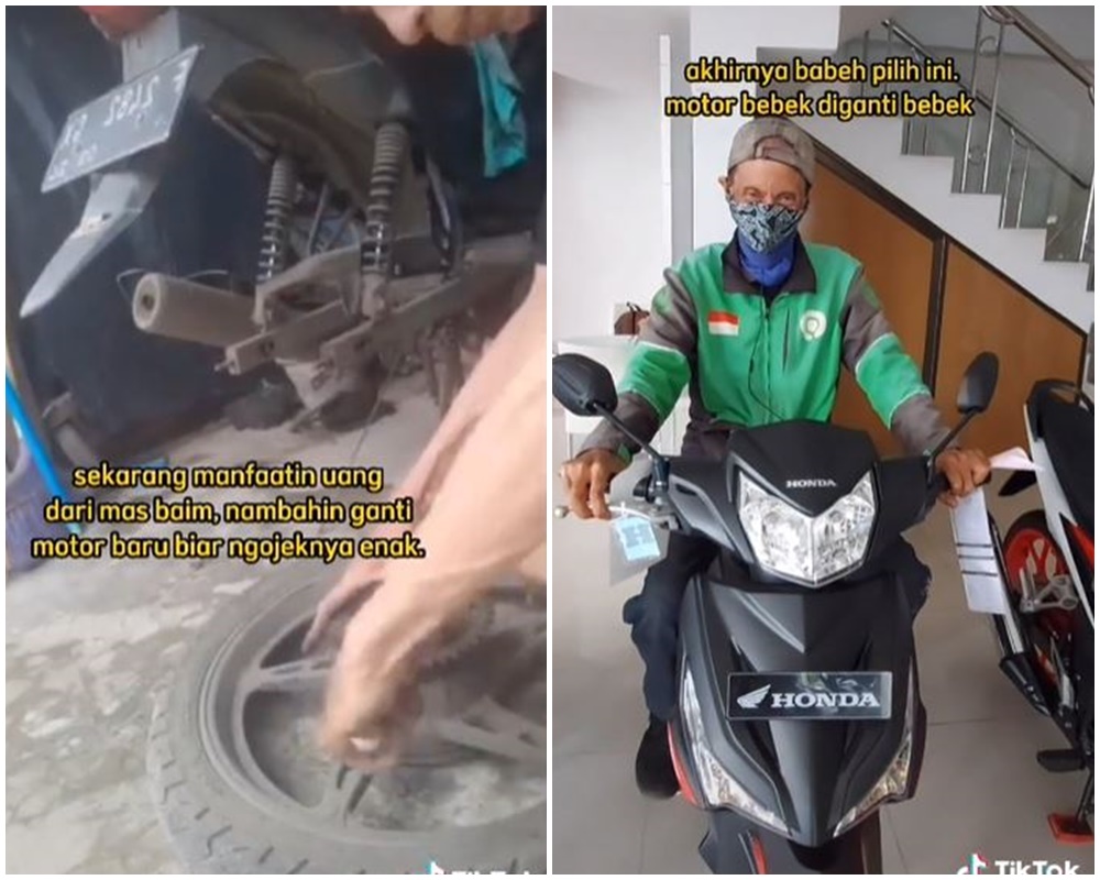 Dapat bantuan dari Baim Wong, Babeh Ojol beli motor dan bagi sembako