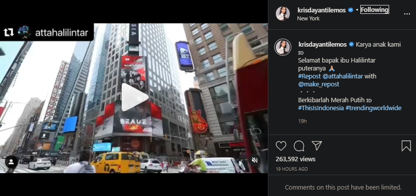 Lagu Atta dan Aurel diputar di Times Square New York, KD bangga