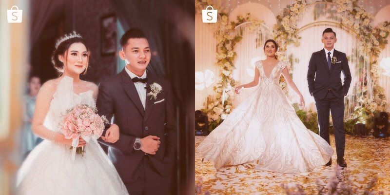 Potret gaun pengantin 7 pedangdut, milik Lesty Kejora ada bordir nama