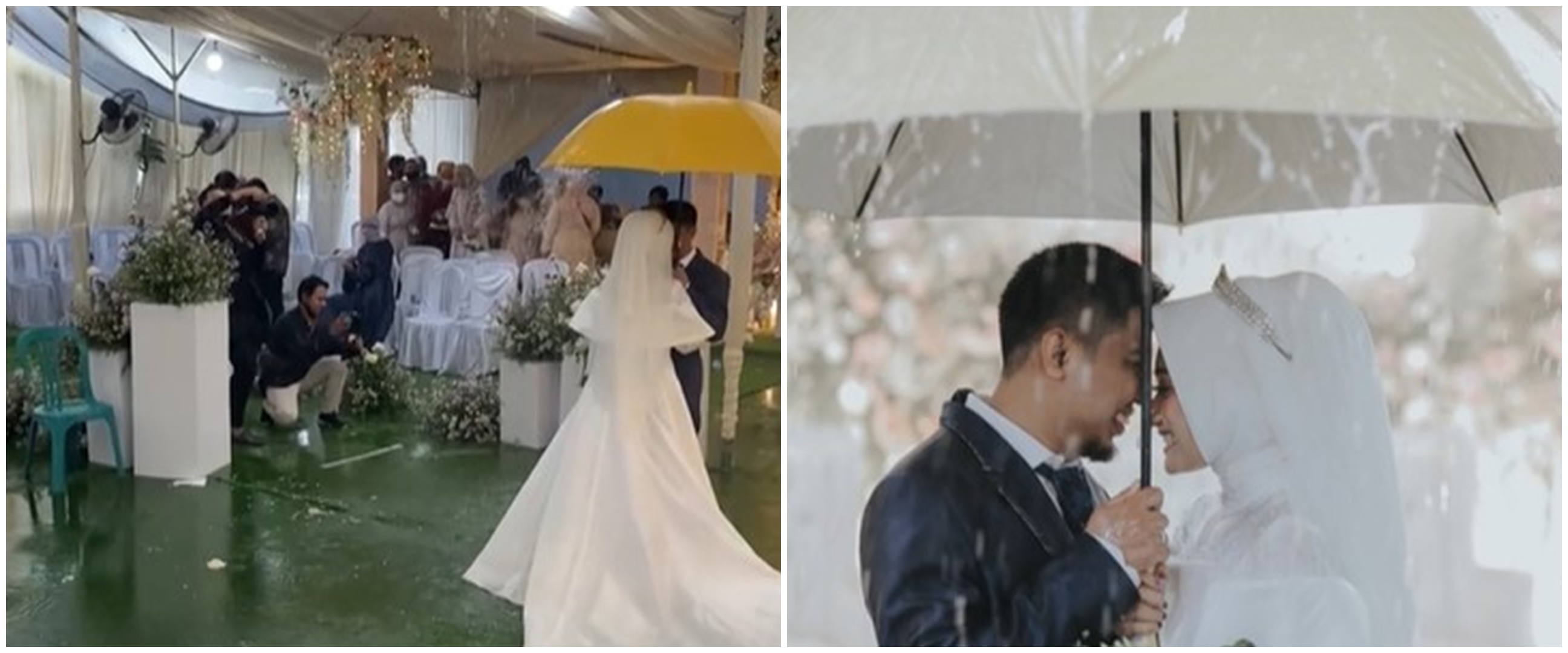 Tenda nikah bocor air hujan, hasil foto pengantin ini bikin takjub