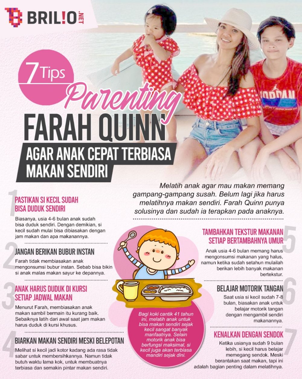 7 Trik Farah Quinn agar anak pintar makan sendiri