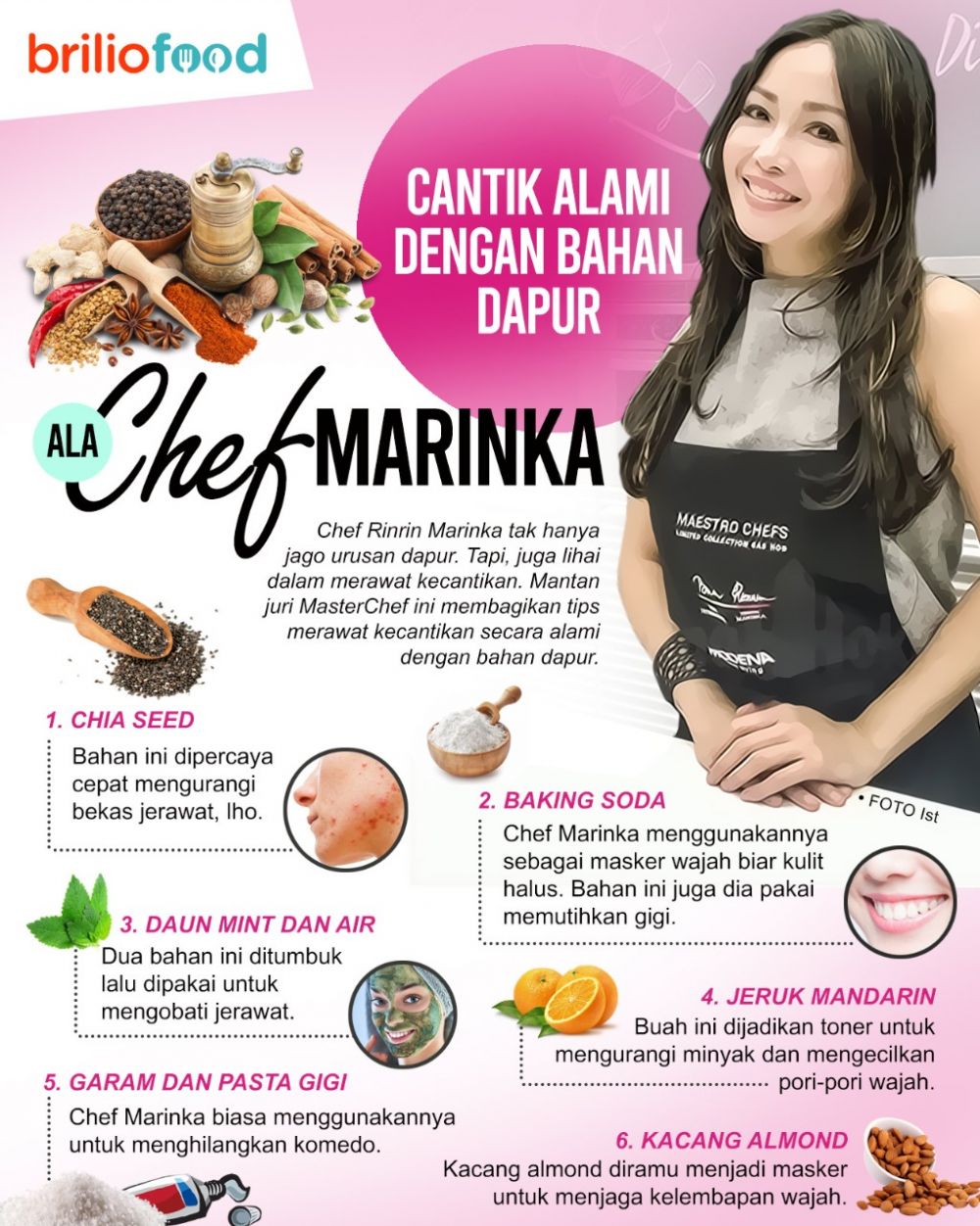 Ampuh usir jerawat, 7 bahan dapur ala Chef Marinka ini bisa kamu coba