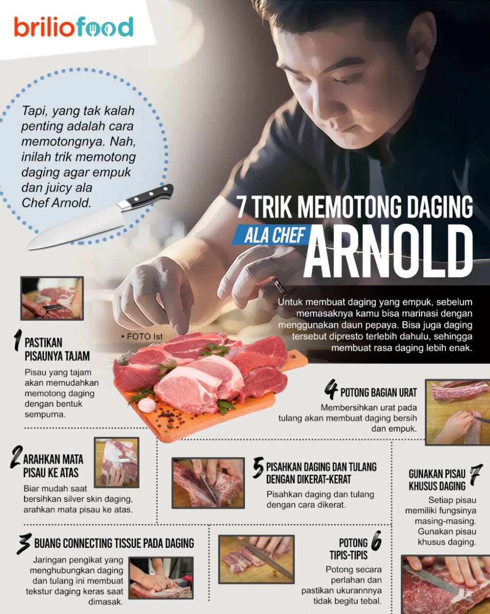 7 Trik memotong daging ala Chef Arnold Poernomo, empuk dan juicy