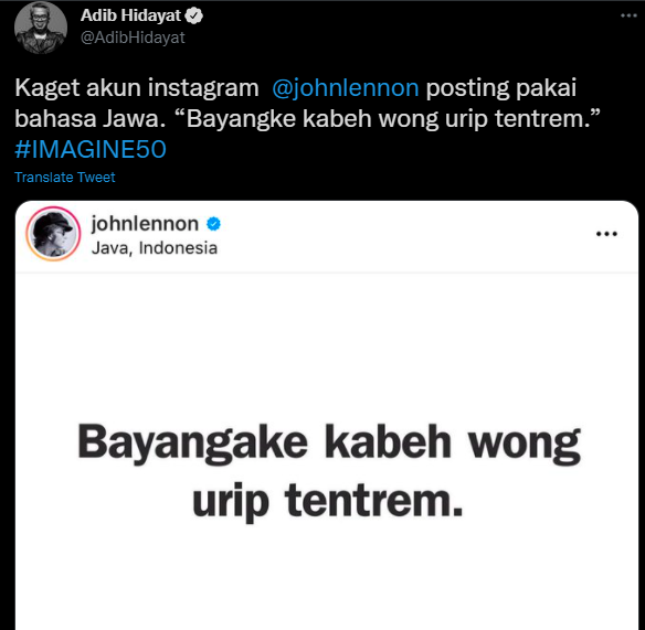 Akun Instagram John Lennon unggah postingan berbahasa Jawa, ini isinya
