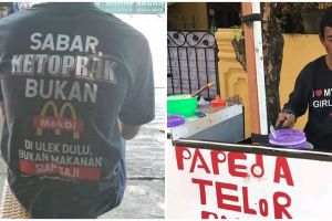 11 Kata-kata lucu di baju pedagang ini absurdnya bikin salah fokus