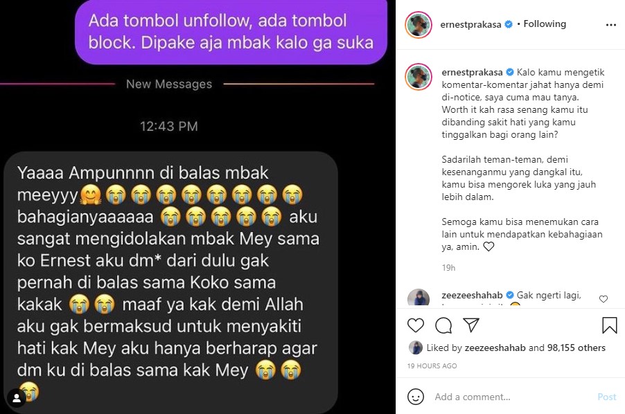 Istri dihujat warganet, respons Ernest Prakasa ini menohok