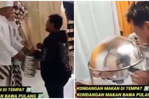 Aksi pria kondangan bawa rantang, alasannya bikin heran