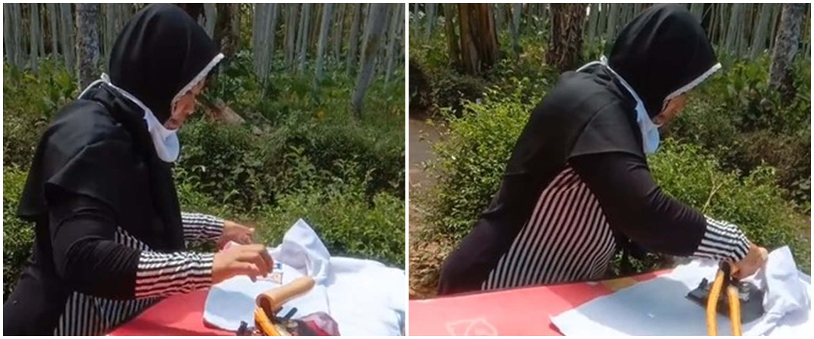 Kreatif, seorang ibu usaha jasa setrika keliling dengan gerobak