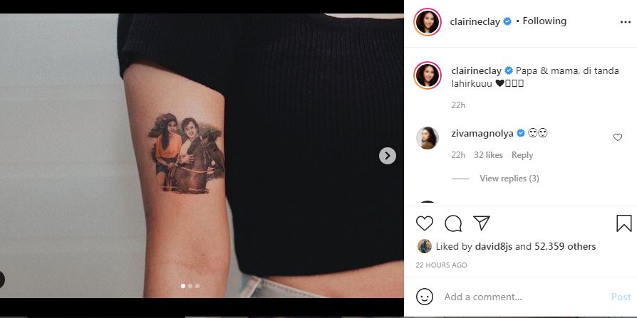 Clairine Clay bikin tato wajah orang tua, ibunda mirip anak artis