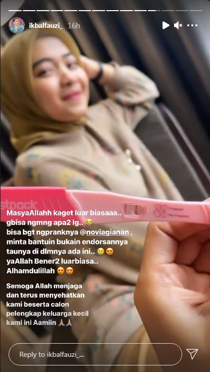 Pamer test pack di IG Story, istri Ikbal Fauzi hamil anak pertama