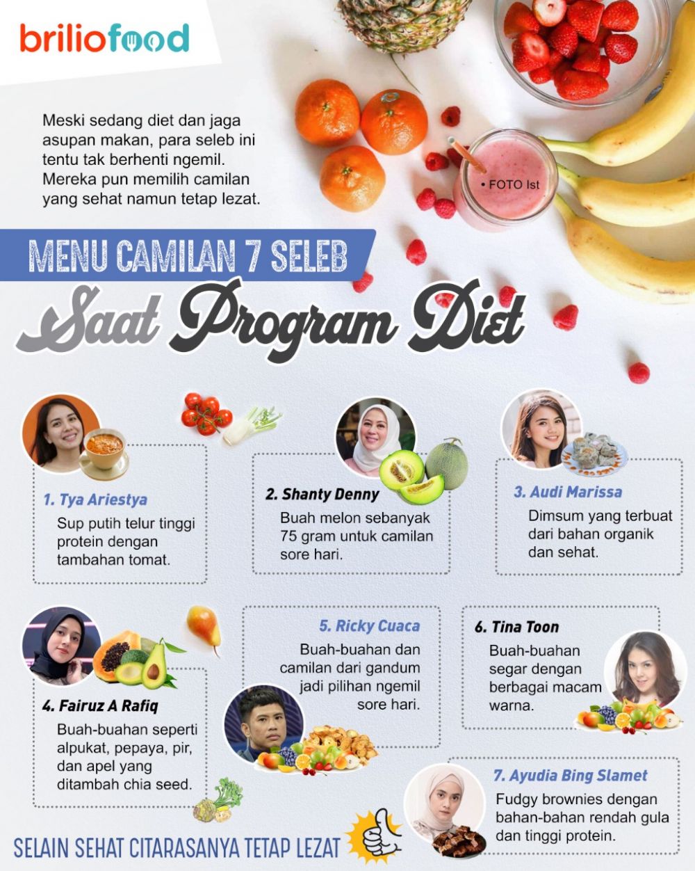 Tetap makan enak, intip menu camilan sehat 7 seleb saat diet