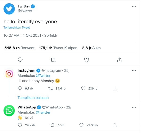 CEO Twitter beri cuitan menyentil saat WhatsApp dan Instagram down
