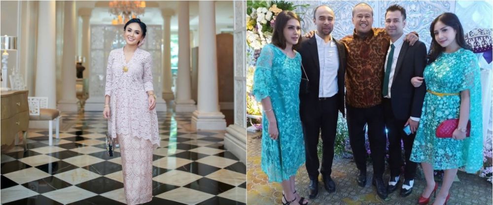 9 Beda gaya Nagita Slavina dan Yuni Shara saat kondangan