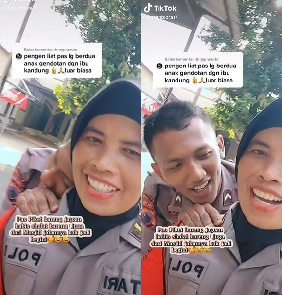 Sama-sama polisi, aksi ibu dan anak dinas bareng ini sweet banget