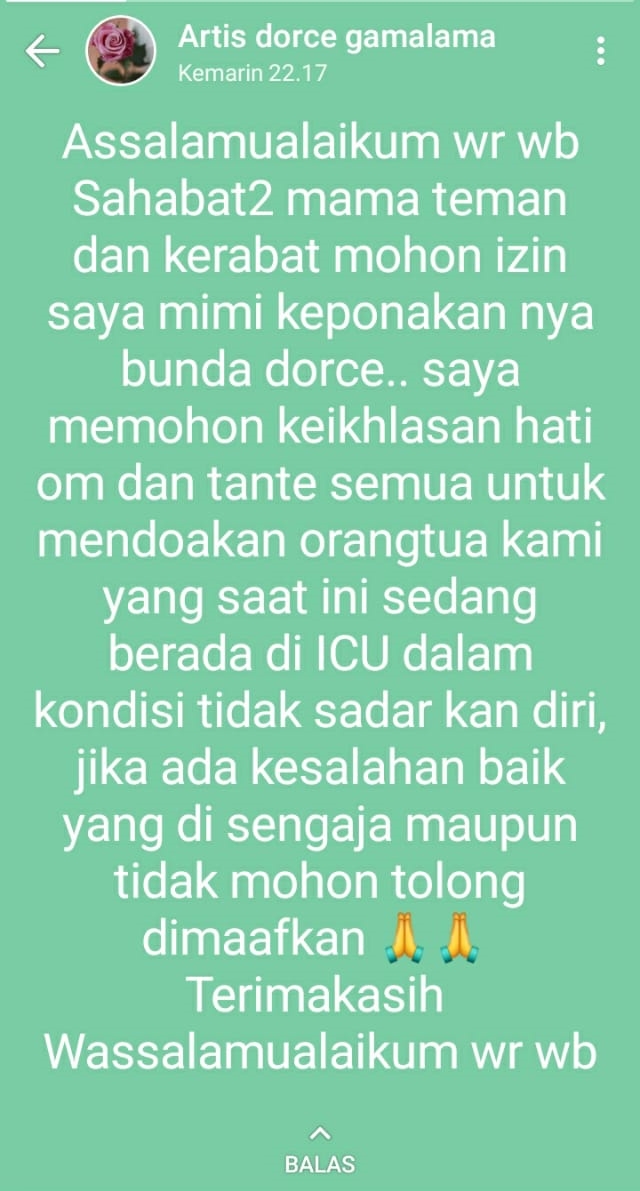 Dorce Gamalama dilarikan ke ICU, kondisinya tak sadarkan diri