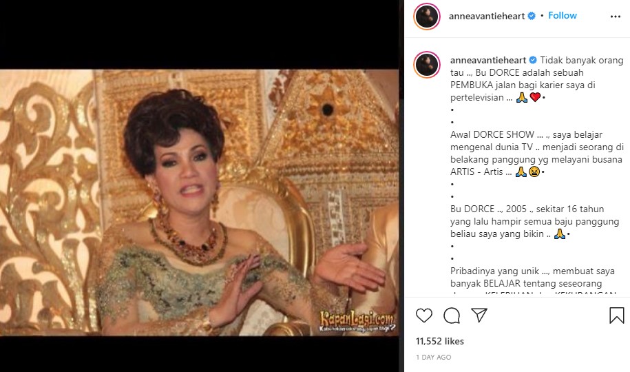 Anne Avantie ungkap jasa Dorce Gamalama, akui pembuka jalan kariernya