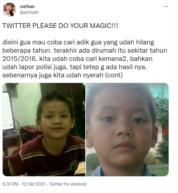 Kisah haru kakak temukan adiknya yang hilang 5 tahun berkat Twitter