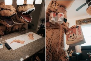 Pakai kostum dinosaurus, foto prewedding pasangan ini bikin gemas