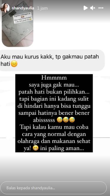 Bobot tubuh Shandy Aulia turun jadi 46 kilogram, gara-gara patah hati?