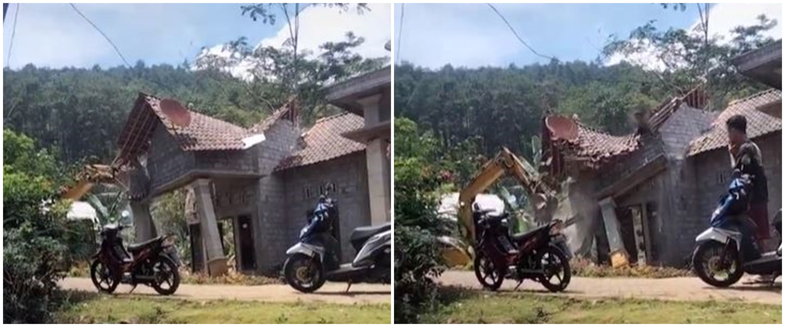Istri selingkuh, warga Trenggalek ini robohkan rumah pakai ekskavator