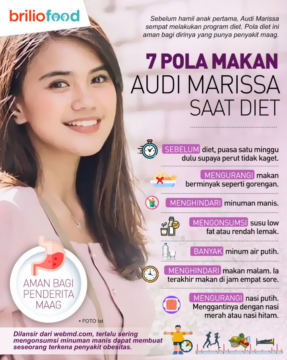 Aman bagi penderita maag, intip 7 pola makan Audi Marissa saat diet