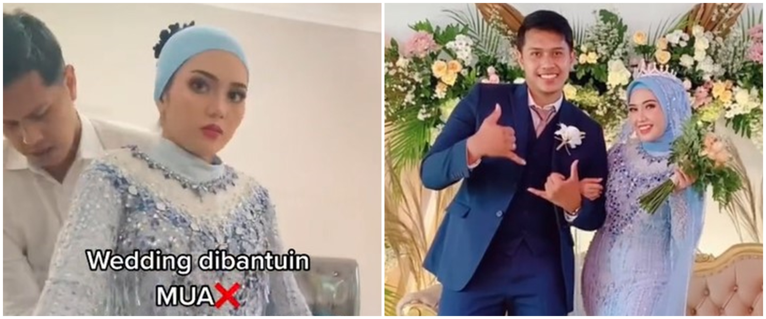 Gelar resepsi pernikahan tanpa MUA, wanita ini makeup dibantu suami