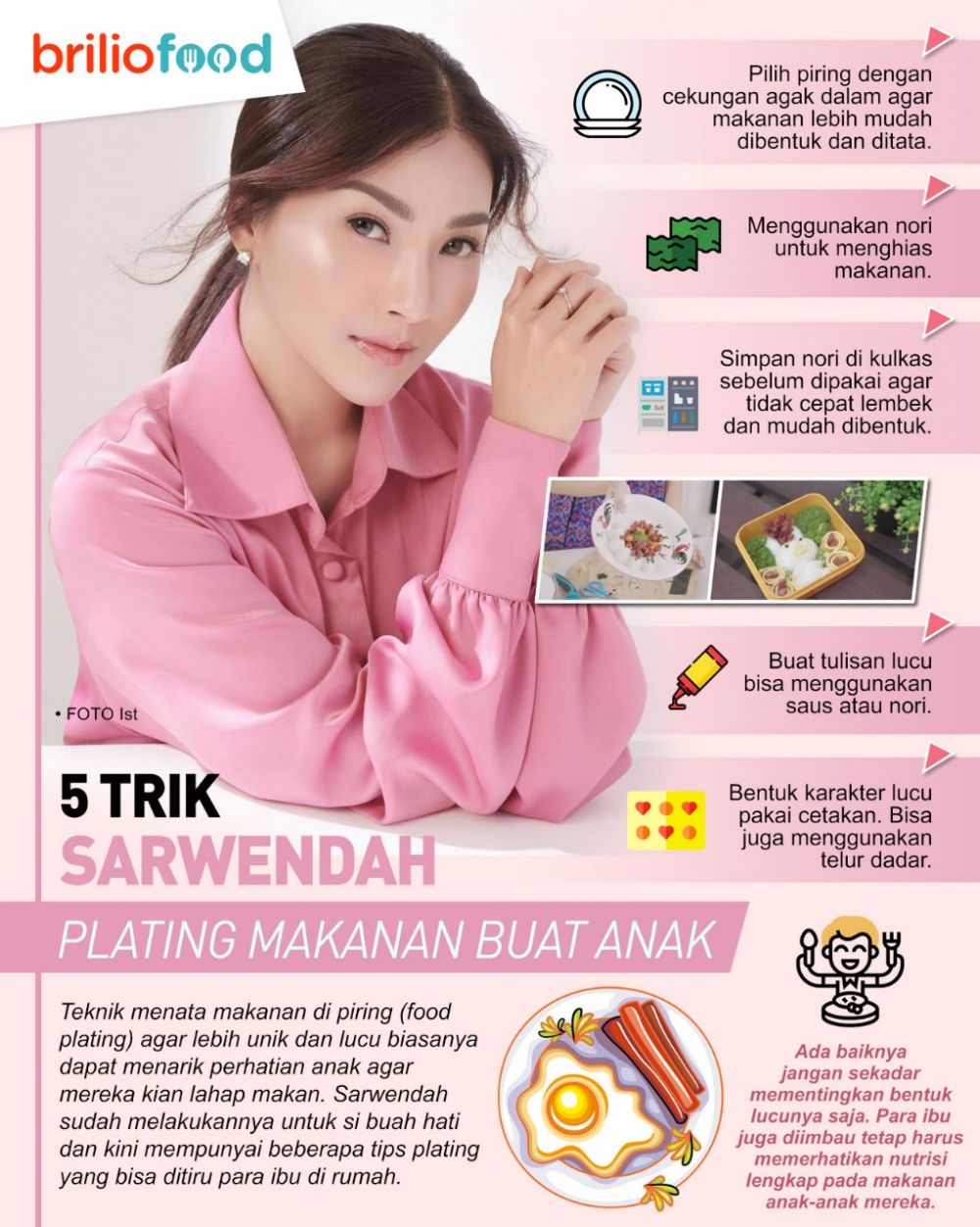 5 Trik Sarwendah plating makanan untuk anak, lucu dibentuk kartun