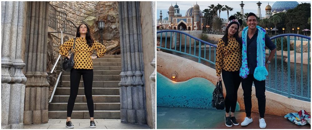 Gaya 5 penyanyi babymoon di luar negeri, Lesty stylish kenakan parka