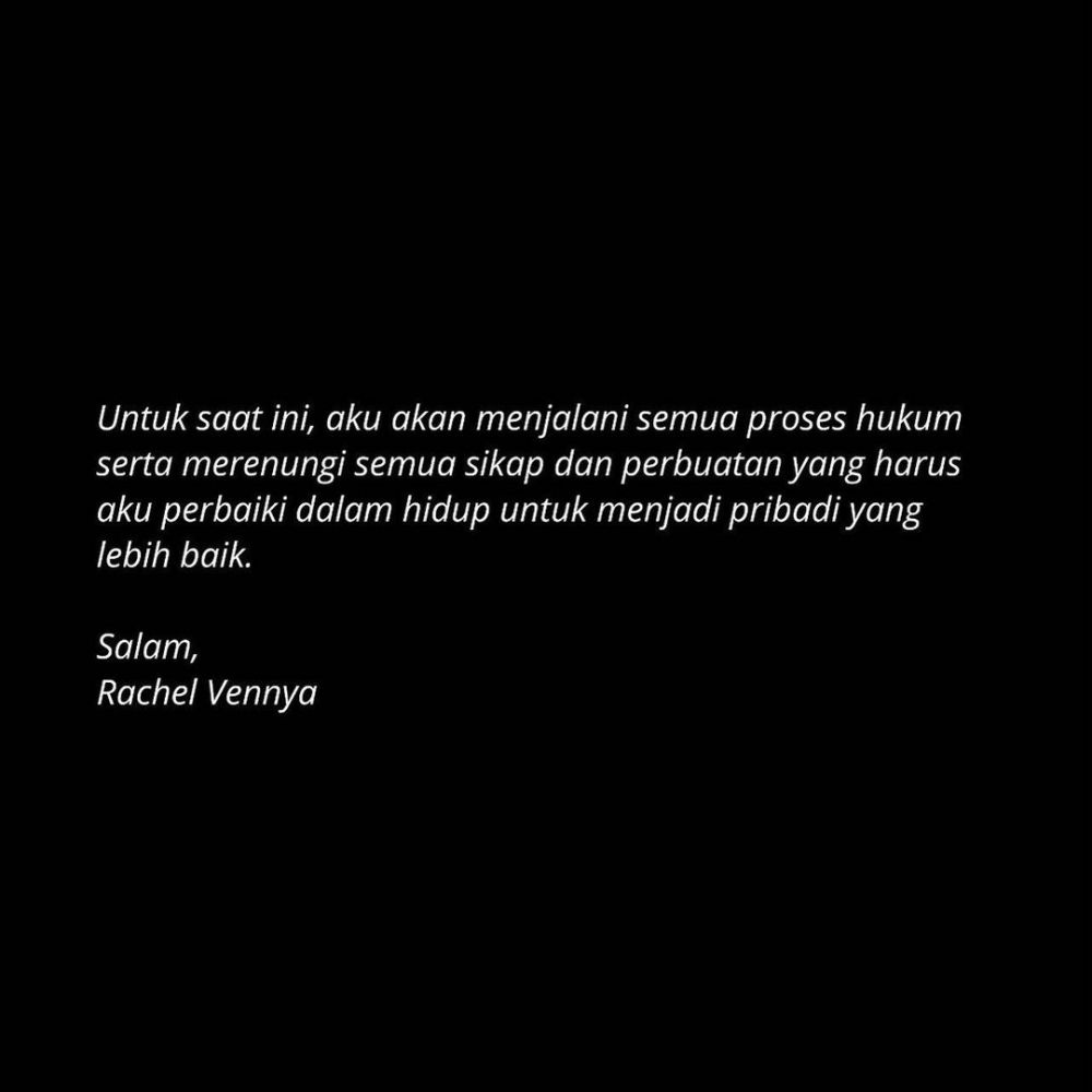 Ditetapkan sebagai tersangka, ini ungkapan maaf Rachel Vennya