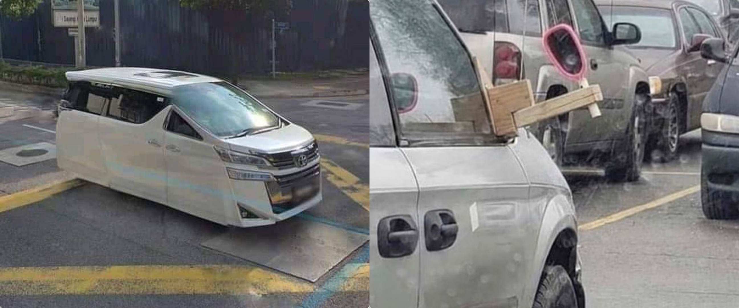 11 Penampakan absurd mobil di tempat umum ini bikin melongo