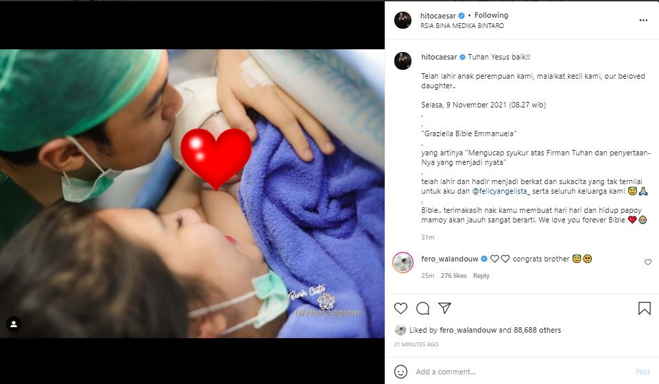 Felicya Angelista melahirkan anak perempuan, arti namanya indah