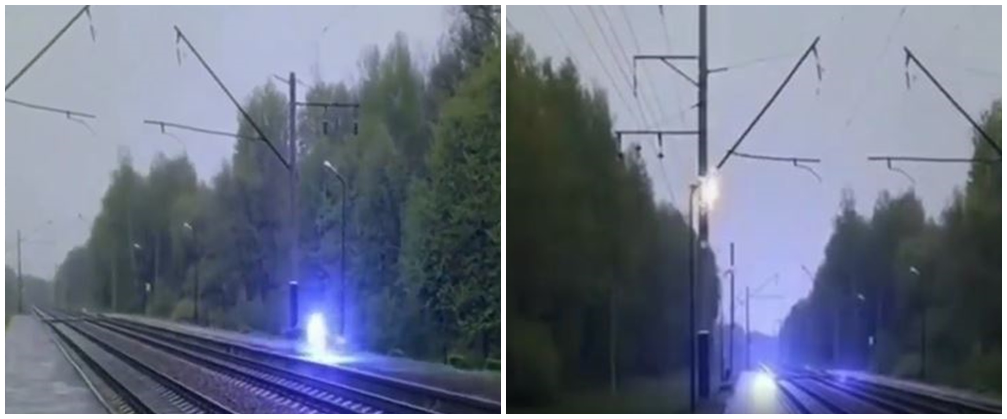Viral cahaya biru melintas di rel kereta, diduga bola petir