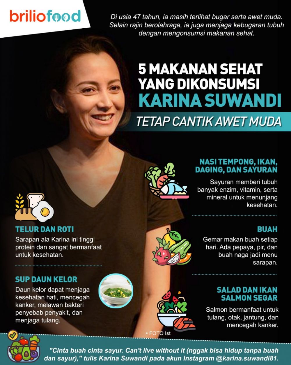 5 Makanan sehat ini dikonsumsi Karina Suwandi, jaga tubuh selalu bugar