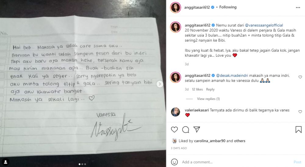  Vanessa Angel pernah titip surat ke sahabat untuk Gala, isinya haru