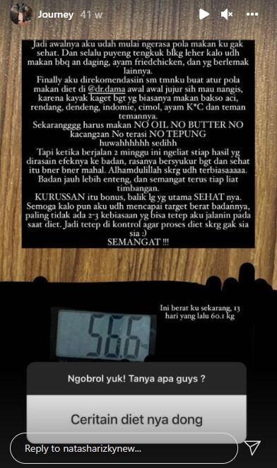 9 Bahan makanan dihindari Natasha Rizky saat diet, bobot turun 9 kg